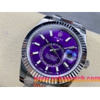 ロレックスコピー スカイ・デューラー（Sky-Dweller）42mm 326138“パープル・ダイヤル・ゴールド・インデックス＋リングコマンド機能搭載三角坑紋ベゼル＋オイスターブレスレット” レディース専用モデル