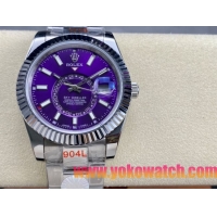 ロレックスコピー スカイ・デューラー（Sky-Dweller）42mm 326138“パープル・ダイヤル・ゴールド・インデックス＋リングコマンド機能搭載三角坑紋ベゼル＋オイスターブレスレット” レディース専用モデル