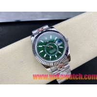 ロレックスコピー スカイ・デューラー（Sky-Dweller）42mm 326138“グリーン・ダイヤル・シルバー・インデックス＋リングコマンド機能搭載三角坑紋ベゼル＋オイスターブレスレット” レディース専用モデル