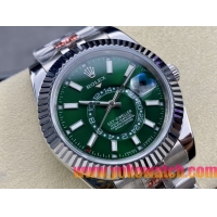 ロレックスコピー スカイ・デューラー（Sky-Dweller）42mm 326138“グリーン・ダイヤル・シルバー・インデックス＋リングコマンド機能搭載三角坑紋ベゼル＋オイスターブレスレット” レディース専用モデル