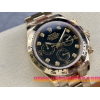 ロレックスコピー コスモグラフ デイトナ（Cosmograph Daytona）40mm 116528“ブラック・ダイヤル・ダイヤモンドインデックス＋ゴールド・ケース＋オイスターブレスレット” レディース専用モデル