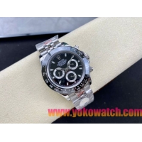 ロレックスコピー コスモグラフ デイトナ（Cosmograph Daytona）40mm 116520“ブラック・ダイヤル・シルバー・サブダイヤル＋ブラック・セラミックベゼル＋オイスターブレスレット” レディース専用モデル