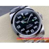ロレックスコピー エアキング（Air-King）40mm 126900“ブラック・ダイヤル＋グリーン・セコンドハンド＋オイスターブレスレット” レディース専用モデル