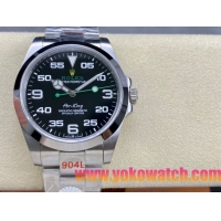 ロレックスコピー エアキング（Air-King）40mm 126900“ブラック・ダイヤル＋グリーン・セコンドハンド＋オイスターブレスレット” レディース専用モデル
