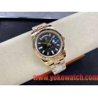 ロレックスコピー デイデイト（Day-Date）40mm 228238“ブラック・ダイヤル＋ダイヤモンドインデックス＋イエローゴールドケース＋オysterブレスレット” レディース専用モデル