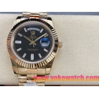 ロレックスコピー デイデイト（Day-Date）40mm 228238“ブラック・ダイヤル＋ダイヤモンドインデックス＋イエローゴールドケース＋オysterブレスレット” レディース専用モデル