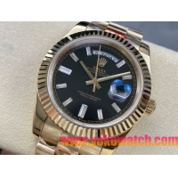 ロレックスコピー デイデイト（Day-Date）40mm 228238“ブラック・ダイヤル＋ダイヤモンドインデックス＋イエローゴールドケース＋オysterブレスレット” レディース専用モデル