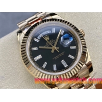ロレックスコピー デイデイト（Day-Date）40mm 228238“ブラック・ダイヤル＋ダイヤモンドインデックス＋イエローゴールドケース＋オysterブレスレット” レディース専用モデル