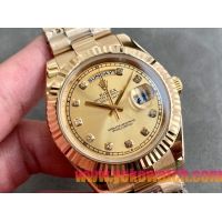 ロレックスコピー デイデイト（Day-Date）41mm 228238“ゴールド・ダイヤル＋ダイヤモンドインデックス＋イエローゴールドケース＋オysterブレスレット” レディース専用モデル