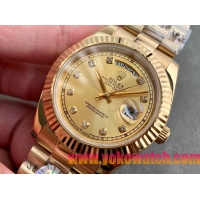 ロレックスコピー デイデイト（Day-Date）41mm 228238“ゴールド・ダイヤル＋ダイヤモンドインデックス＋イエローゴールドケース＋オysterブレスレット” レディース専用モデル