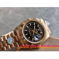 ロレックスコピー デイデイト（Day-Date）41mm 228238“ブラック・ダイヤル＋ゴールドインデックス＋イエローゴールドケース＋オysterブレスレット” レディース専用モデル