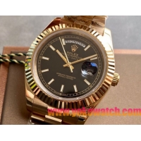 ロレックスコピー デイデイト（Day-Date）41mm 228238“ブラック・ダイヤル＋ゴールドインデックス＋イエローゴールドケース＋オysterブレスレット” レディース専用モデル