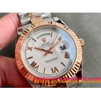 ロレックスコピー デイデイト（Day-Date）41mm 228238“ホワイト・ダイヤル＋ローズゴールドインデックス＋イエローゴールドベゼル＋ステンレスブレスレット” レディース専用モデル