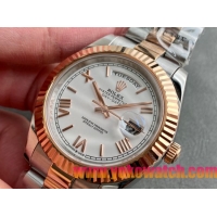 ロレックスコピー デイデイト（Day-Date）41mm 228238“ホワイト・ダイヤル＋ローズゴールドインデックス＋イエローゴールドベゼル＋ステンレスブレスレット” レディース専用モデル