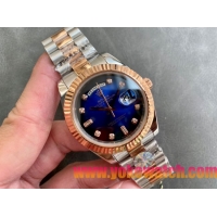ロレックスコピー デイデイト（Day-Date）41mm 228238“ブルー・ダイヤル＋ダイヤモンド＆ローズゴールドインデックス＋イエローゴールドベゼル＋ステンレスブレスレット” レディース専用モデル