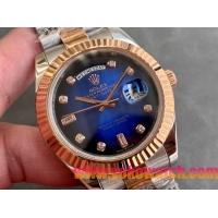 ロレックスコピー デイデイト（Day-Date）41mm 228238“ブルー・ダイヤル＋ダイヤモンド＆ローズゴールドインデックス＋イエローゴールドベゼル＋ステンレスブレスレット” レディース専用モデル