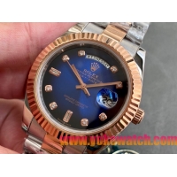 ロレックスコピー デイデイト（Day-Date）41mm 228238“ブルー・ダイヤル＋ダイヤモンド＆ローズゴールドインデックス＋イエローゴールドベゼル＋ステンレスブレスレット” レディース専用モデル