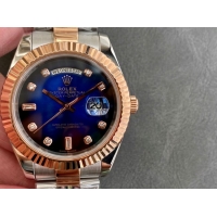 ロレックスコピー デイデイト（Day-Date）41mm 228238“ブルー・ダイヤル＋ダイヤモンド＆ローズゴールドインデックス＋イエローゴールドベゼル＋ステンレスブレスレット” レディース専用モデル