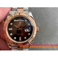ロレックスコピー デイデイト（Day-Date）41mm 228238“ブラック・ダイヤル＋ダイヤモンド＆ローズゴールドインデックス＋イエローゴールドベゼル＋ステンレスブレスレット” レディース専用モデル