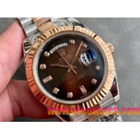 ロレックスコピー デイデイト（Day-Date）41mm 228238“ブラック・ダイヤル＋ダイヤモンド＆ローズゴールドインデックス＋イエローゴールドベゼル＋ステンレスブレスレット” レディース専用モデル