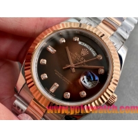 ロレックスコピー デイデイト（Day-Date）41mm 228238“ブラック・ダイヤル＋ダイヤモンド＆ローズゴールドインデックス＋イエローゴールドベゼル＋ステンレスブレスレット” レディース専用モデル