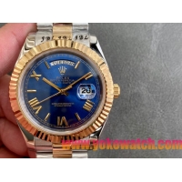 ロレックスコピー デイデイト（Day-Date）41mm 228238“ブルー・ダイヤル＋ゴールドインデックス＋イエローゴールドベゼル＋ステンレスブレスレット” レディース専用モデル