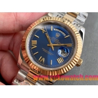 ロレックスコピー デイデイト（Day-Date）41mm 228238“ブルー・ダイヤル＋ゴールドインデックス＋イエローゴールドベゼル＋ステンレスブレスレット” レディース専用モデル
