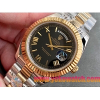ロレックスコピー デイデイト（Day-Date）41mm 228238“ブラック・ダイヤル＋ゴールドインデックス＋イエローゴールドベゼル＋ステンレスブレスレット” レディース専用モデル