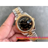 ロレックスコピー デイデイト（Day-Date）41mm 228238“ブラック・ダイヤル＋ゴールドインデックス＋イエローゴールドベゼル＋ステンレスブレスレット” レディース専用モデル
