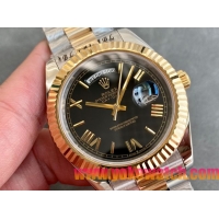 ロレックスコピー デイデイト（Day-Date）41mm 228238“ブラック・ダイヤル＋ゴールドインデックス＋イエローゴールドベゼル＋ステンレスブレスレット” レディース専用モデル