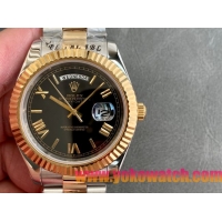 ロレックスコピー デイデイト（Day-Date）41mm 228238“ブラック・ダイヤル＋ゴールドインデックス＋イエローゴールドベゼル＋ステンレスブレスレット” レディース専用モデル