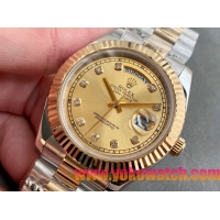 ロレックスコピー デイデイト（Day-Date）41mm 228238“ゴールド・ダイヤル＋ダイヤモンドインデックス＋イエローゴールドベゼル＋ステンレスブレスレット” レディース専用モデル