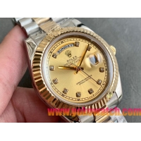 ロレックスコピー デイデイト（Day-Date）41mm 228238“ゴールド・ダイヤル＋ダイヤモンドインデックス＋イエローゴールドベゼル＋ステンレスブレスレット” レディース専用モデル