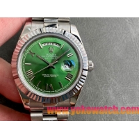 ロレックスコピー デイデイト（Day-Date）41mm 228206“グリーン・ダイヤル＋シルバーインデックス＋ステンレスベゼル＋ステンレスブレスレット” レディース専用モデル