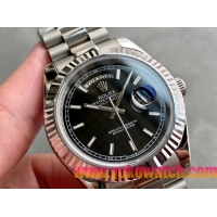 ロレックスコピー デイデイト（Day-Date）41mm 228206“ブラック・ダイヤル＋バーインデックス＋ステンレスベゼル＋ステンレスブレスレット” レディース専用モデル