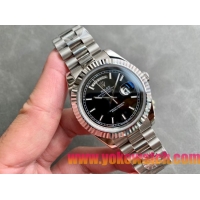 ロレックスコピー デイデイト（Day-Date）41mm 228206“ブラック・ダイヤル＋バーインデックス＋ステンレスベゼル＋ステンレスブレスレット” レディース専用モデル