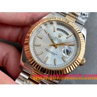 ロレックスコピー デイデイト（Day-Date）41mm 228235“シルバー・ダイヤル＋バーインデックス＋ゴールドベゼル＋ステンレスブレスレット” レディース専用モデル