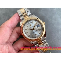 ロレックスコピー デイデイト（Day-Date）41mm 228235“シルバー・ダイヤル＋バーインデックス＋ゴールドベゼル＋ステンレスブレスレット” レディース専用モデル