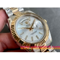 ロレックスコピー デイデイト（Day-Date）41mm 228235“シルバー・ダイヤル＋バーインデックス＋ゴールドベゼル＋ステンレスブレスレット” レディース専用モデル