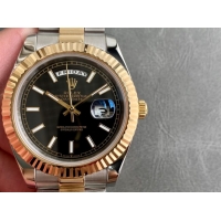 ロレックスコピー デイデイト（Day-Date）41mm 228235“ブラック・ダイヤル＋バーインデックス＋ゴールドベゼル＋ステンレスブレスレット” レディース専用モデル