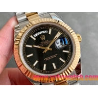 ロレックスコピー デイデイト（Day-Date）41mm 228235“ブラック・ダイヤル＋バーインデックス＋ゴールドベゼル＋ステンレスブレスレット” レディース専用モデル