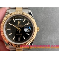 ロレックスコピー デイデイト（Day-Date）41mm 228235“ブラック・ダイヤル＋バーインデックス＋ゴールドベゼル＋ステンレスブレスレット” レディース専用モデル