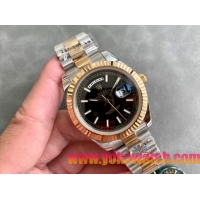 ロレックスコピー デイデイト（Day-Date）41mm 228235“ブラック・ダイヤル＋バーインデックス＋ゴールドベゼル＋ステンレスブレスレット” レディース専用モデル