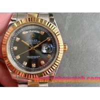 ロレックスコピー デイデイト（Day-Date）41mm 228235“ブラック・ダイヤル＋ダイヤモンドインデックス＋ゴールドベゼル＋ステンレスブレスレット” レディース専用モデル