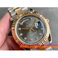 ロレックスコピー デイデイト（Day-Date）41mm 228235“ブラック・ダイヤル＋ダイヤモンドインデックス＋ゴールドベゼル＋ステンレスブレスレット” レディース専用モデル