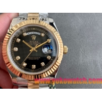 ロレックスコピー デイデイト（Day-Date）41mm 228235“ブラック・ダイヤル＋ダイヤモンドインデックス＋ゴールドベゼル＋ステンレスブレスレット” レディース専用モデル