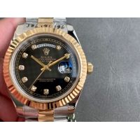 ロレックスコピー デイデイト（Day-Date）41mm 228235“ブラック・ダイヤル＋ダイヤモンドインデックス＋ゴールドベゼル＋ステンレスブレスレット” レディース専用モデル