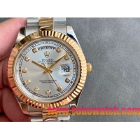 ロレックスコピー デイデイト（Day-Date）41mm 228235“シルバー・ダイヤル＋ダイヤモンドインデックス＋ゴールドベゼル＋ステンレスブレスレット” レディース専用モデル