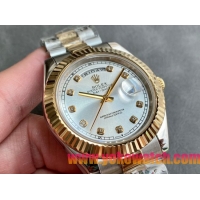 ロレックスコピー デイデイト（Day-Date）41mm 228235“シルバー・ダイヤル＋ダイヤモンドインデックス＋ゴールドベゼル＋ステンレスブレスレット” レディース専用モデル