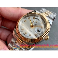 ロレックスコピー デイデイト（Day-Date）41mm 228235“シルバー・ダイヤル＋ダイヤモンドインデックス＋ゴールドベゼル＋ステンレスブレスレット” レディース専用モデル